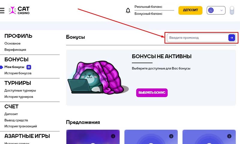 Акции и бонусы в Cat Casino